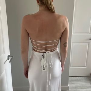 Midi White Satin Strapless Dress